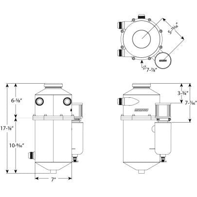 MOROSO DRY SUMP TANK, 2 PC, 16.5 INCH TALL, 7 INCH DIA, WITH BREATHER TANK, DUAL INLET