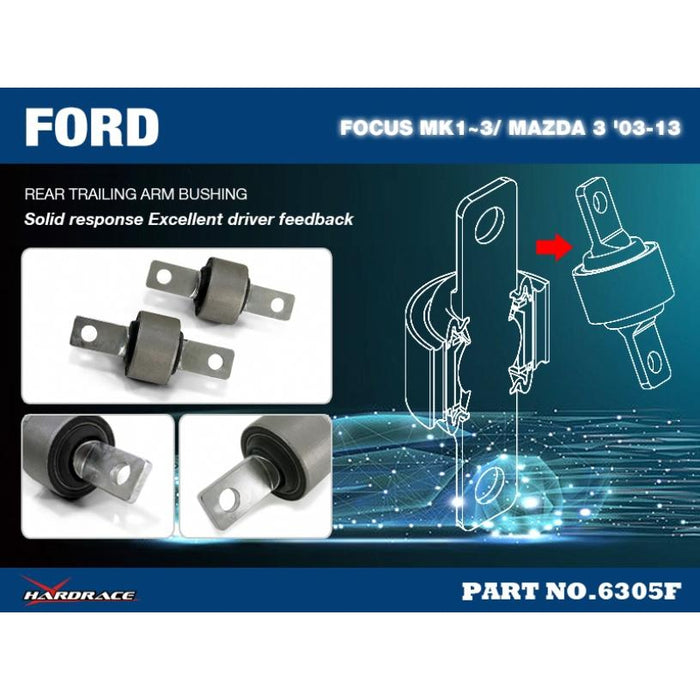 Hard Race Rear Trailing Arm Bush Mazda, Volvo, 3/Axela, 5/Premacy, C30, C70, CX7, Focus, S40, V40, V50, Bk 03-08, 04-12,