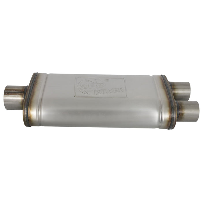 aFe Power Mach Force-Xp 409 Stainless Steel Muffler 3 IN ID Center/2-1/2 Dual-Outlet x 18 IN L x 9 IN W x 4 IN H - Oval Body