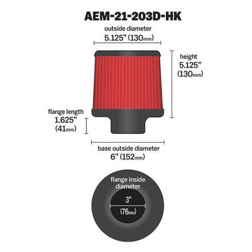 AEM DryFlow Air Filter Kit 3in. x 5in. - 7/16in. Hole
