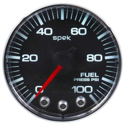 AutoMeter Spek-Pro Gauge Fuel Press 2 1/16in 100psi Stepper Motor W/Peak & Warn Blk/Chrm