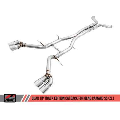 AWE Tuning 16-19 Chevy Camaro SS Resonated Cat-Back Exhaust -Track Edition (Quad Chrome Silver Tips)