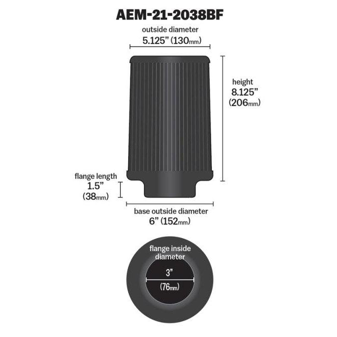 AEM 3 inch x 8 inch DryFlow Air Filter