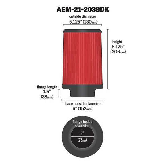 AEM 3 inch Short Neck 8 inch Element Filter Replacement