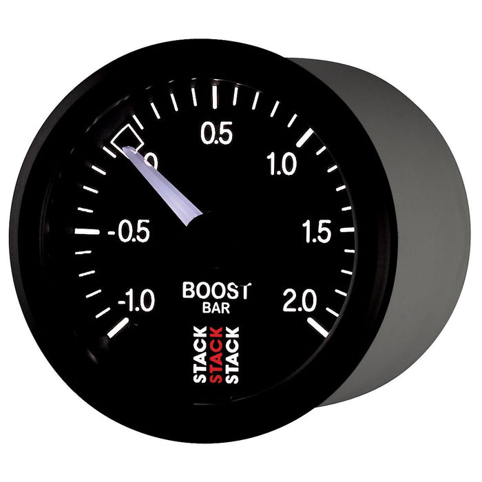 AutoMeter Stack 52mm -1 to +2 Bar T-Fitting 0.187in Barb (M) Mechanical Boost Pressure Gauge - Black